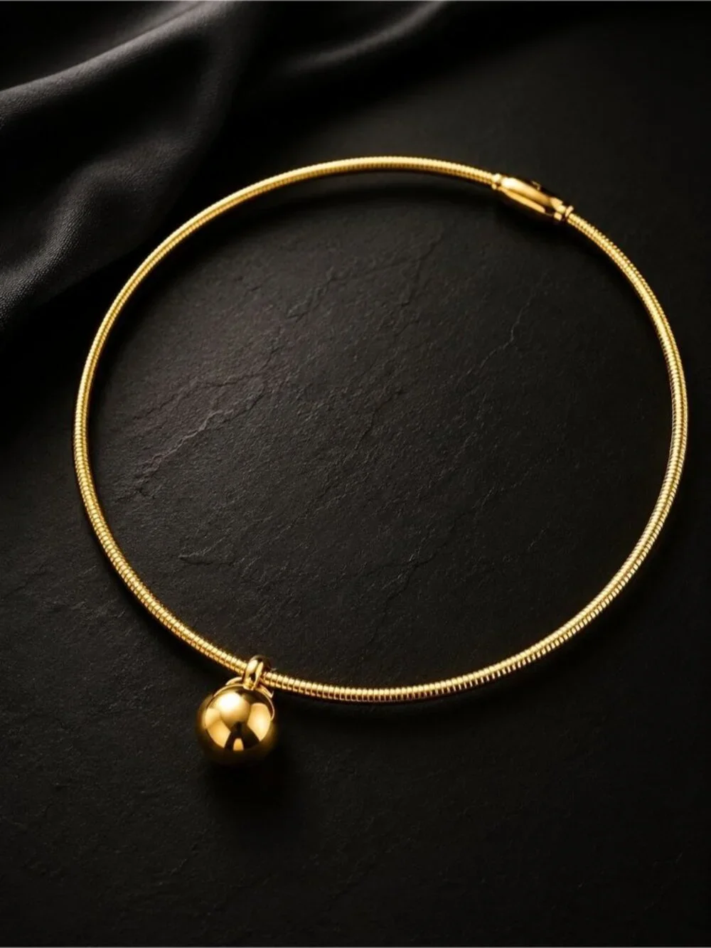 Gold Ball Pendant Choker - Polished Gold